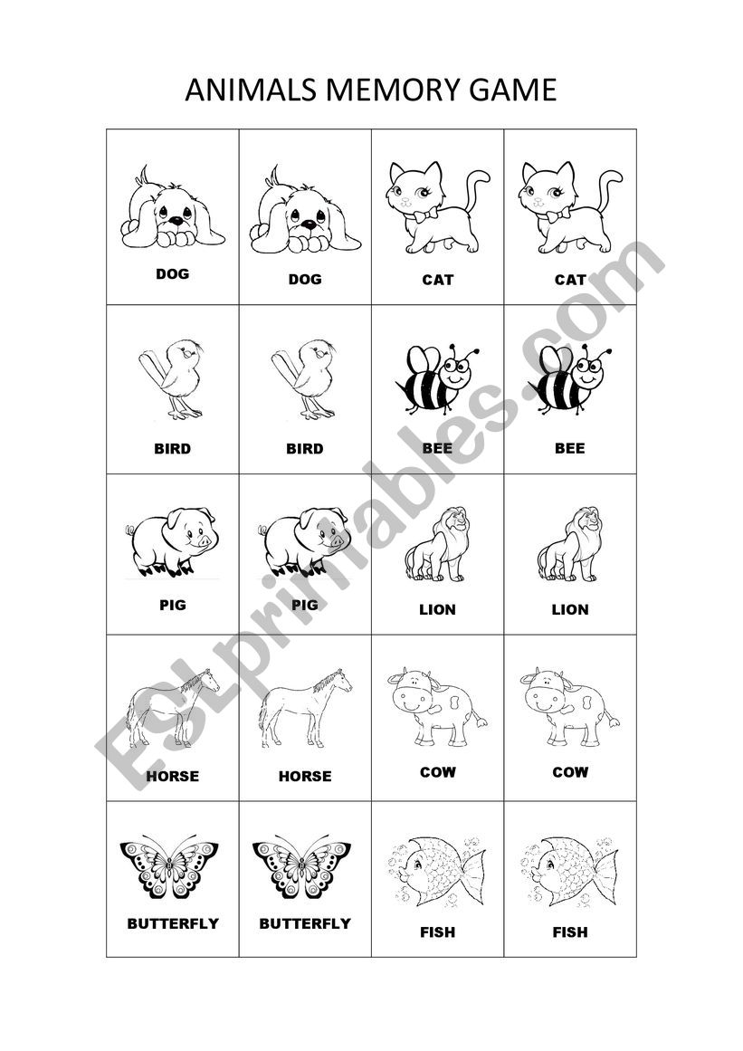 ANIMALS - MEMORY GAME worksheet