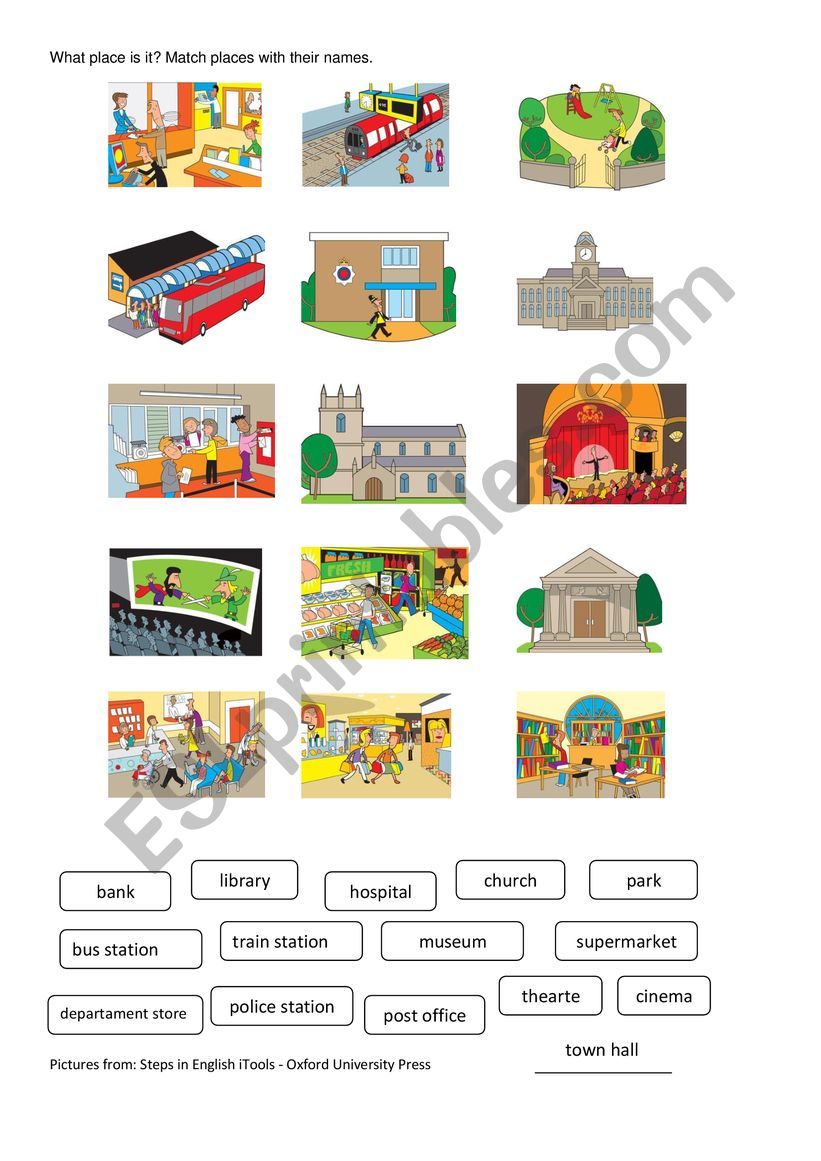 Places in town - Oxford University Press - ESL worksheet by CamillaJorge