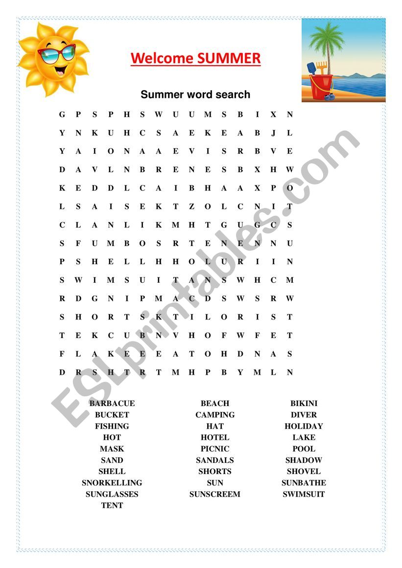 Summer crossword worksheet
