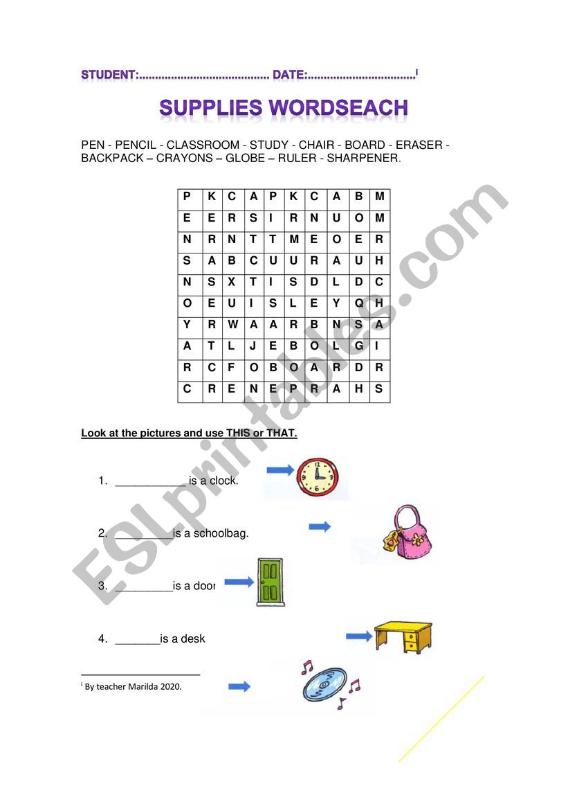 supplies worksheet