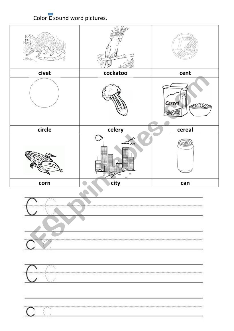 Letter C-sound c - ESL worksheet by MissSat