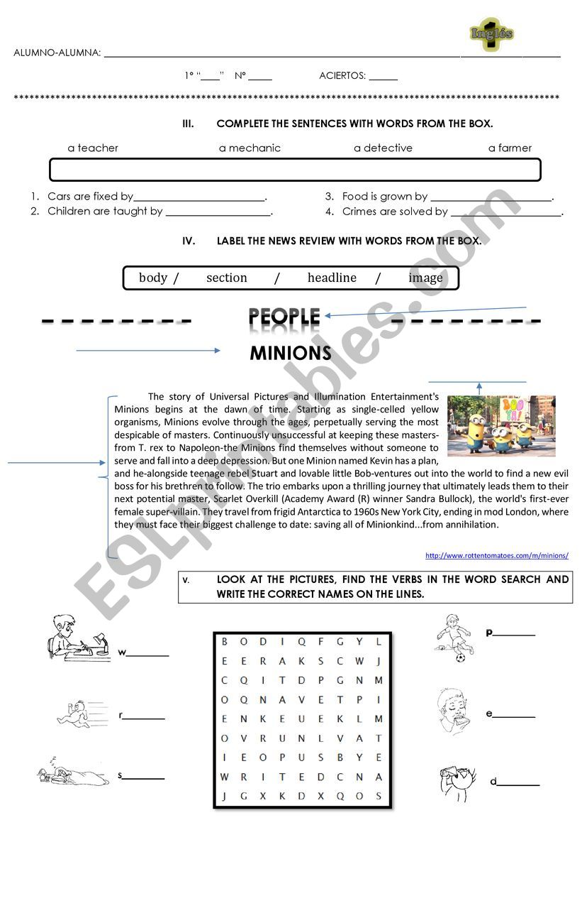 Diagnostic test worksheet