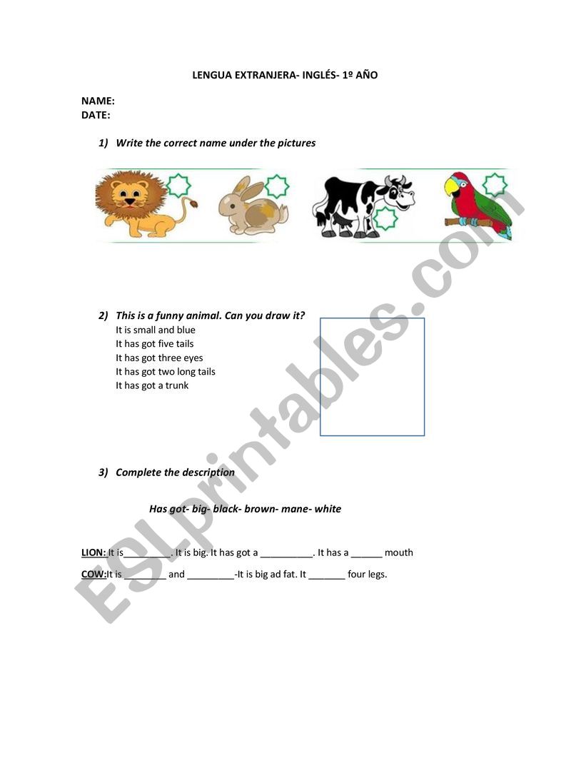 ANIMALS worksheet