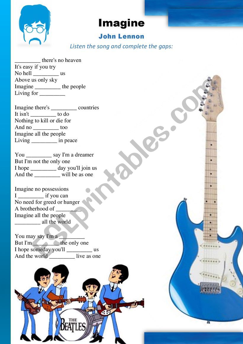 Imagine Song Activity worksheet