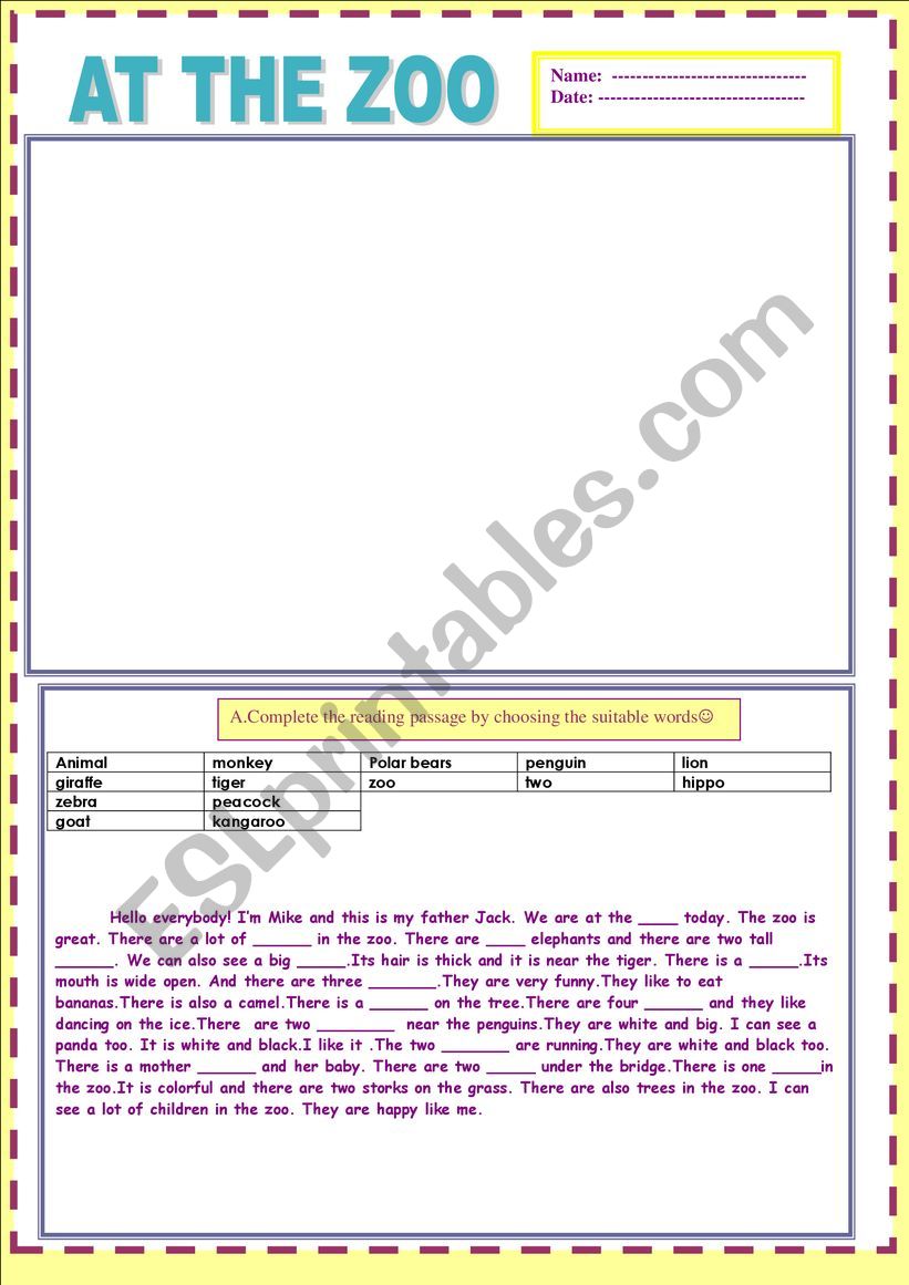 At the zoo worksheet