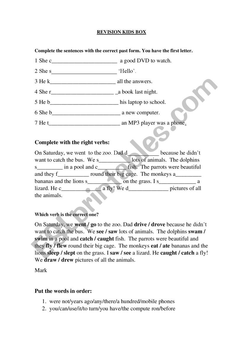 Revision exercises Kids Box 4 units 6-7-8