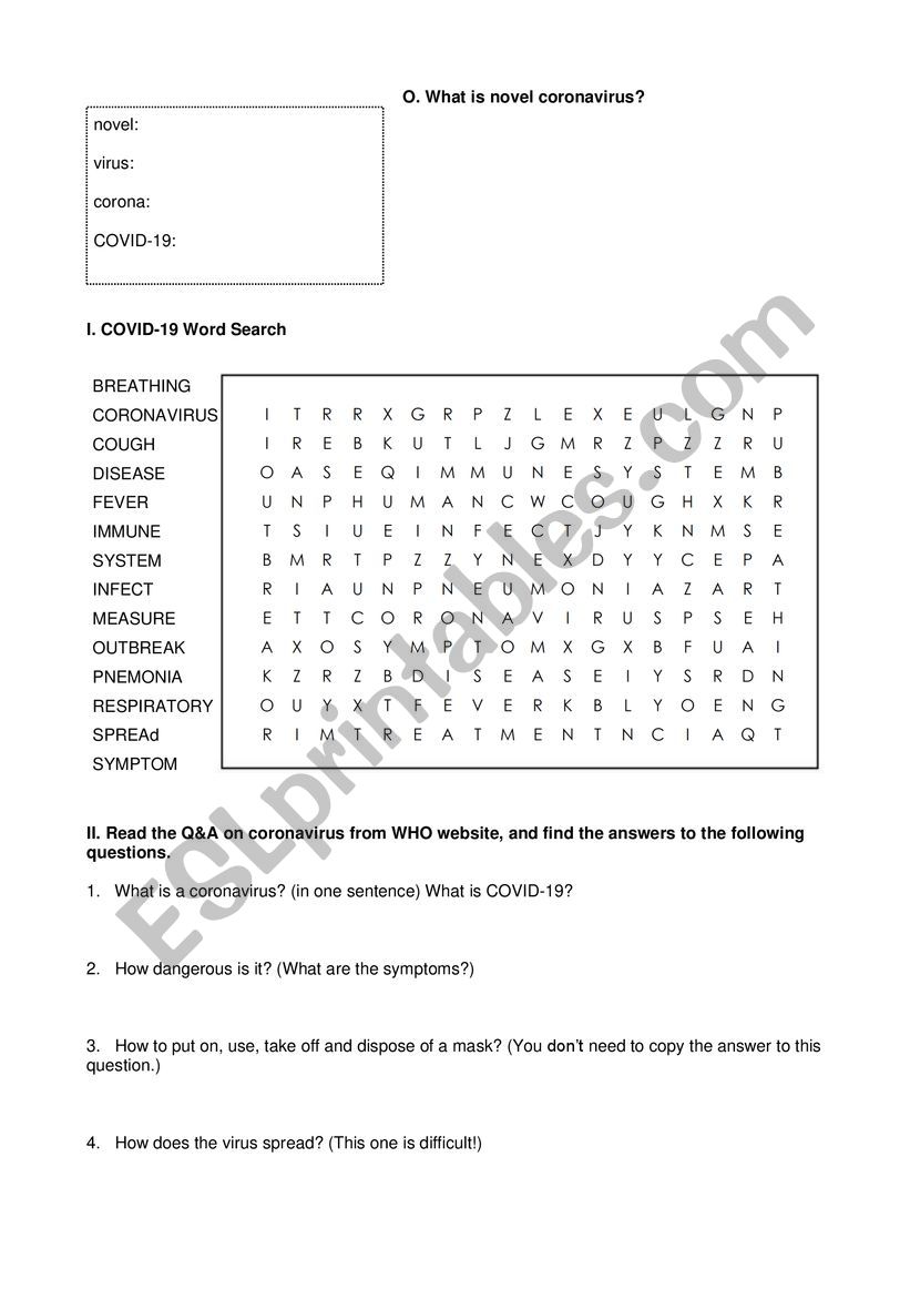 COVID-19 worksheet