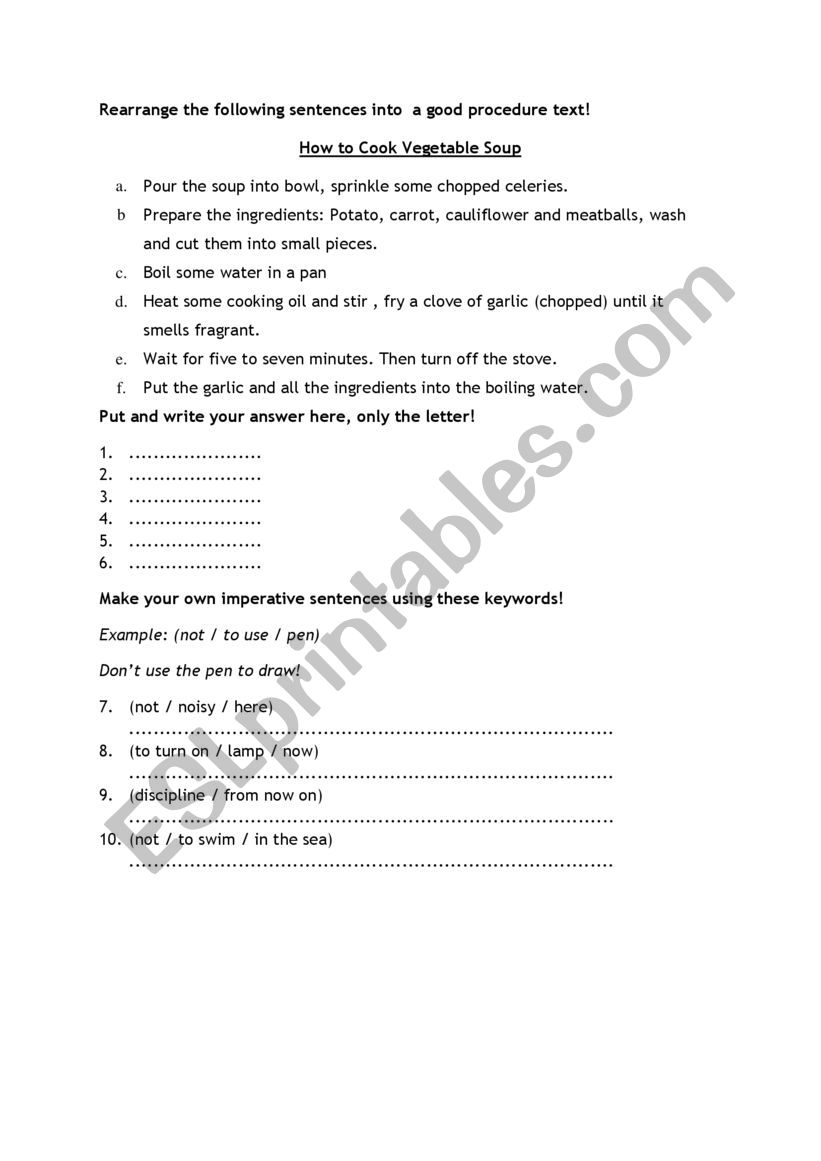 Worksheet Imperative  worksheet