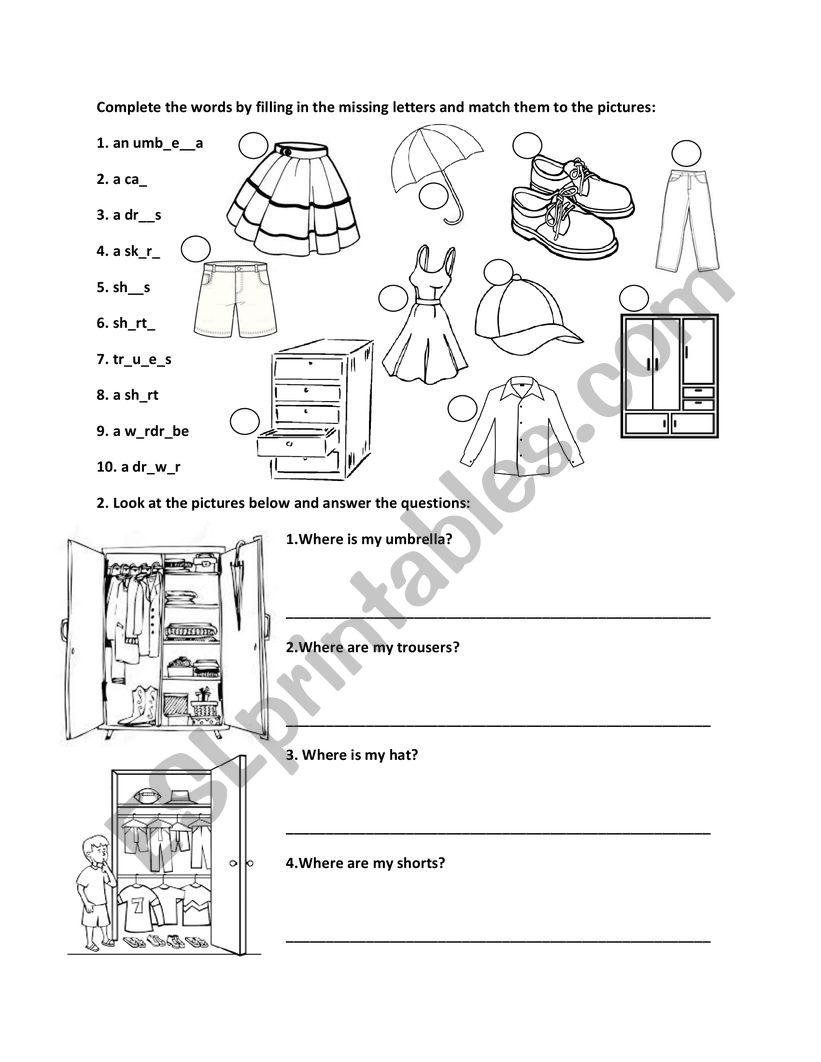 Clothes and prepotistions of place - ESL worksheet by cacamaca