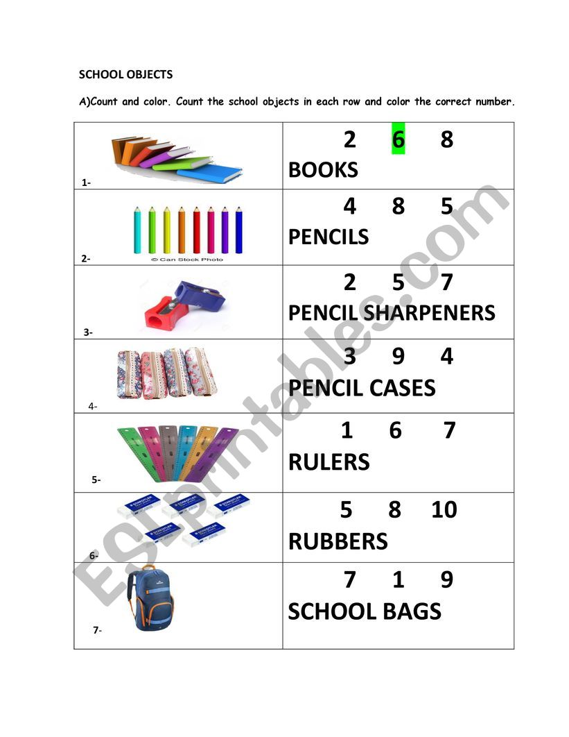 SCHOOL OBJECTS worksheet