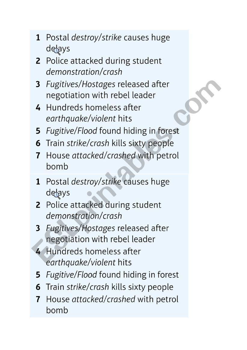 Vocabulary on news worksheet