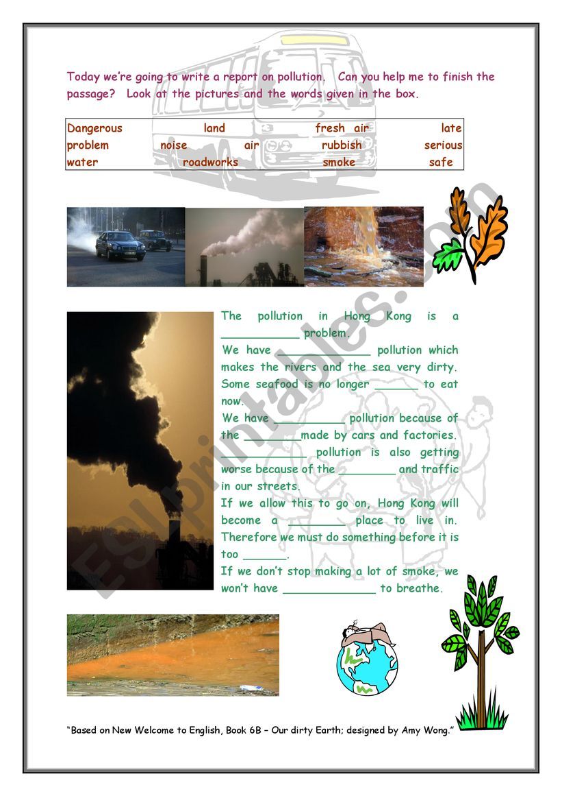 Pollution vocabulary worksheet