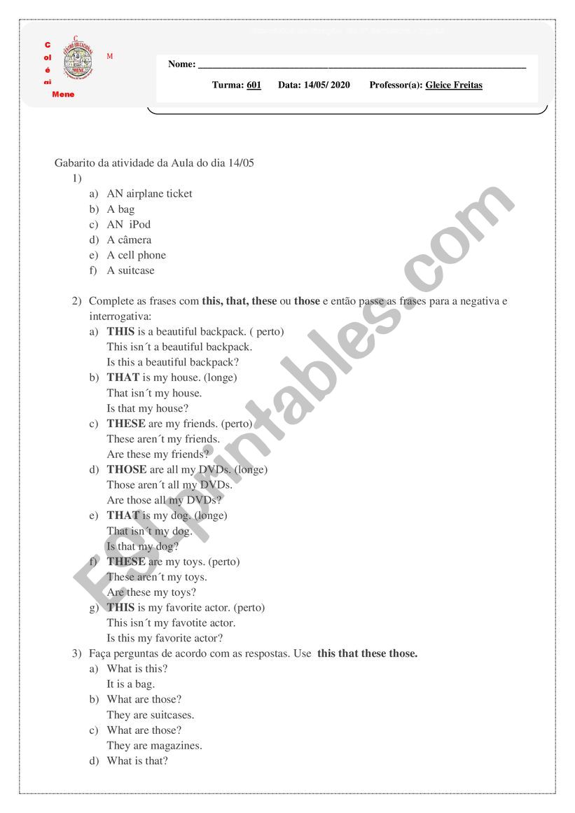 Articles worksheet