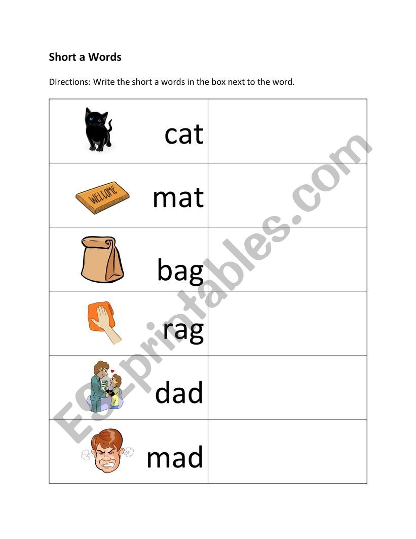 Short A CVC Words with Pictures