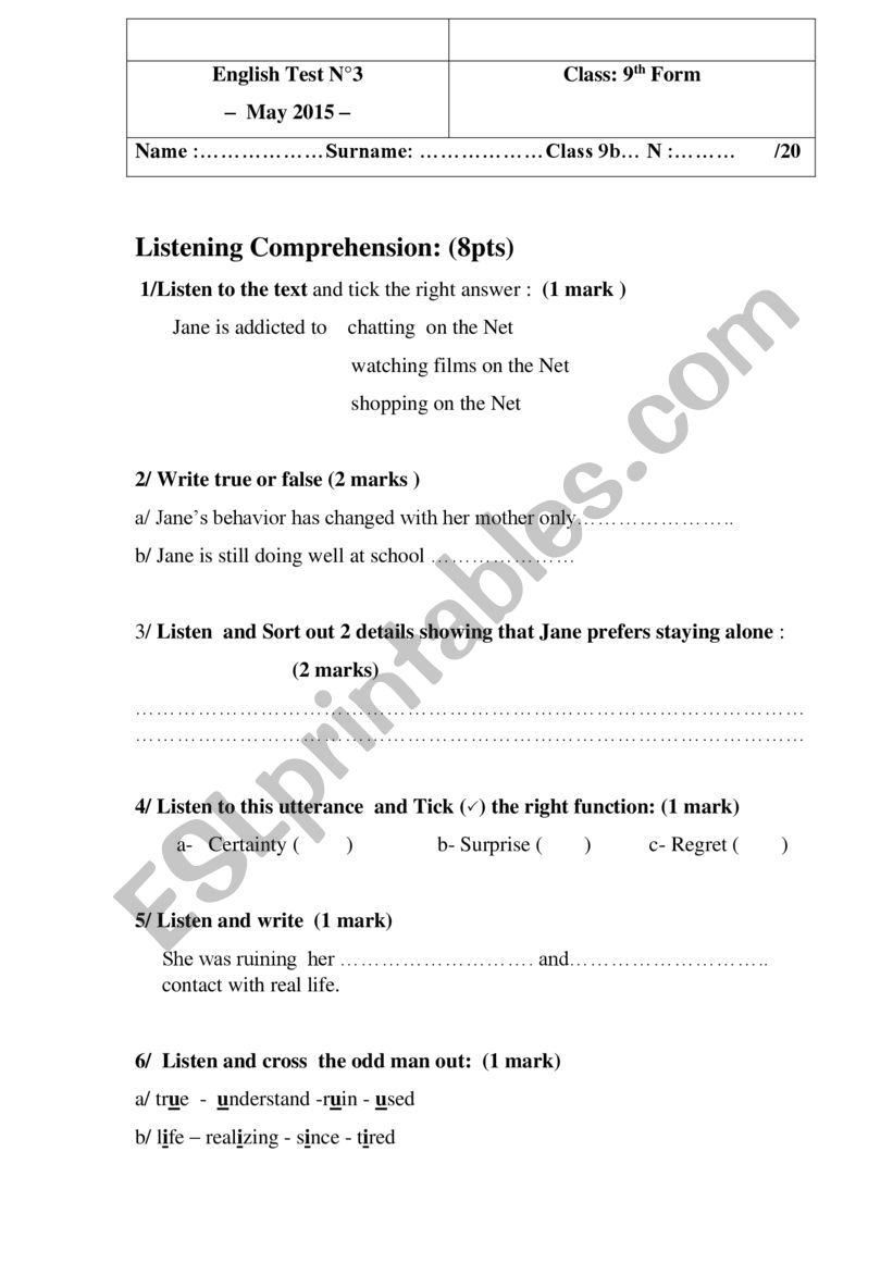 listening questions worksheet