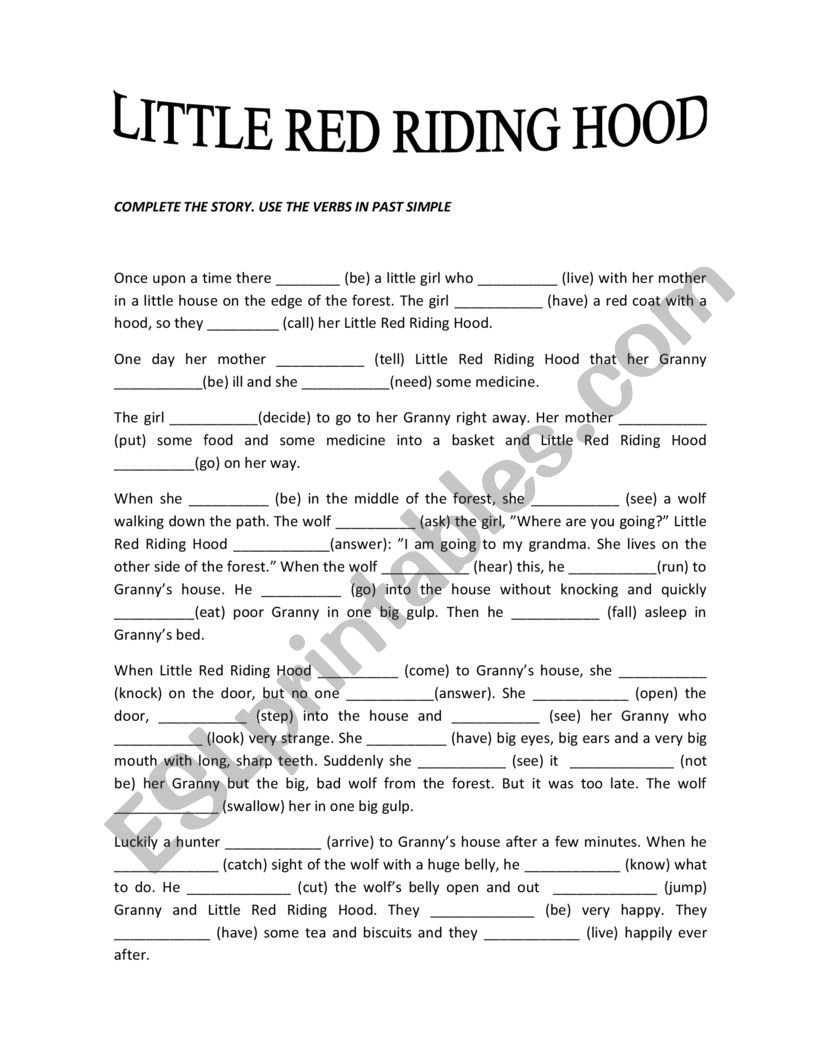 Little red ridding hood worksheet