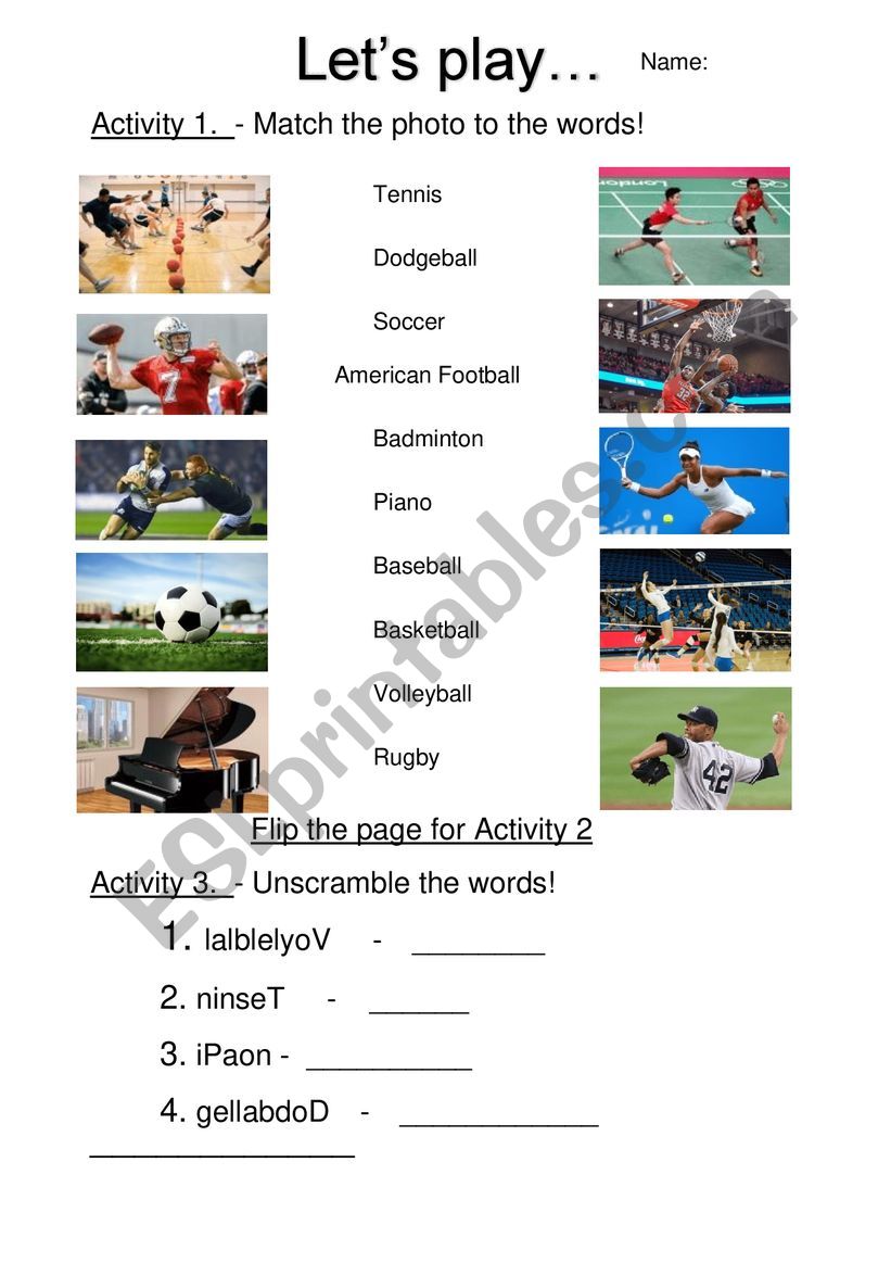 Let�s Play (SPORTS) worksheet