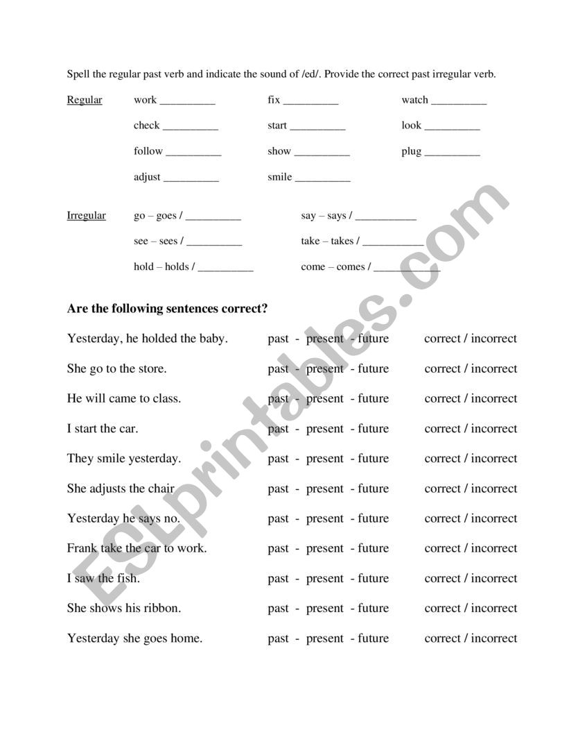 Regular and Irregular Verbs worksheet