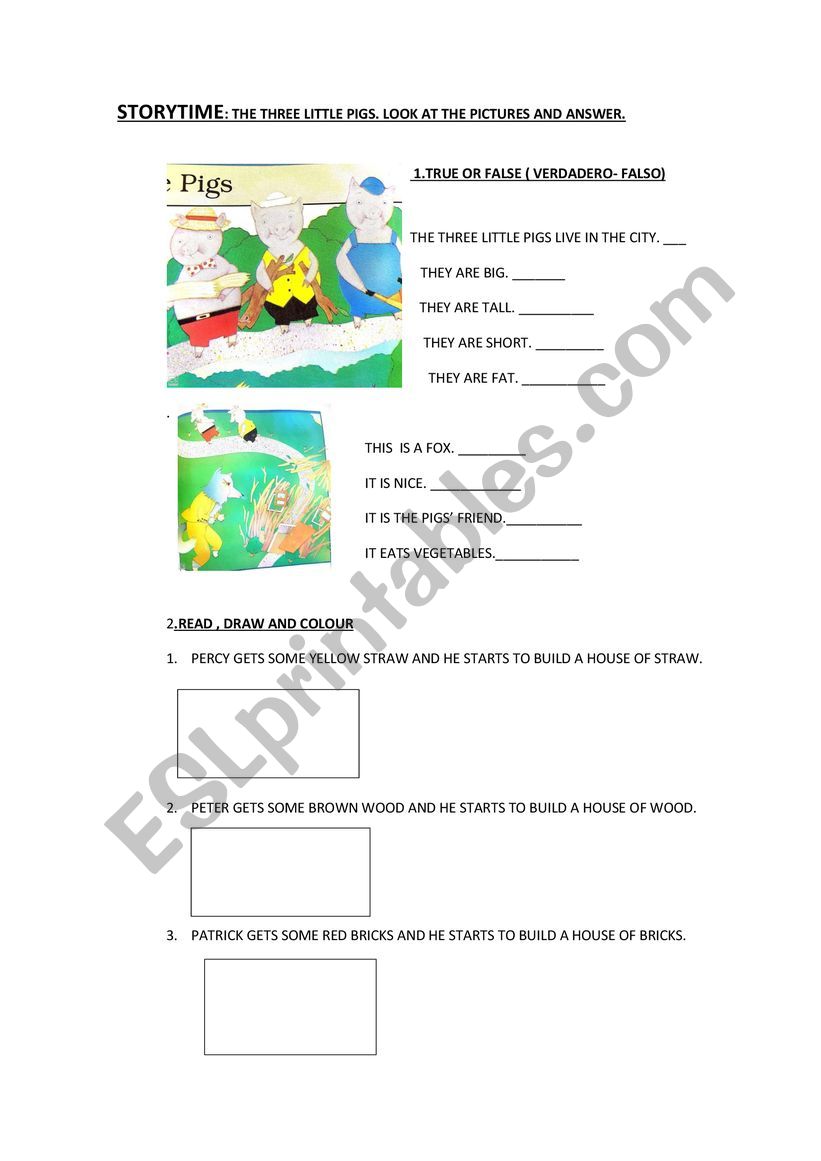 THE THREE LITTLE PIGS worksheet