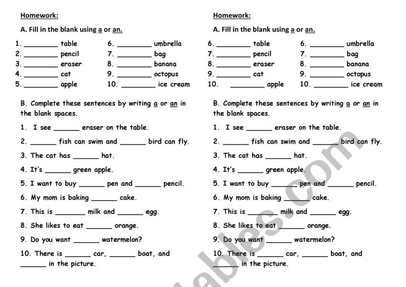 A And An Esl Worksheet By M Love26