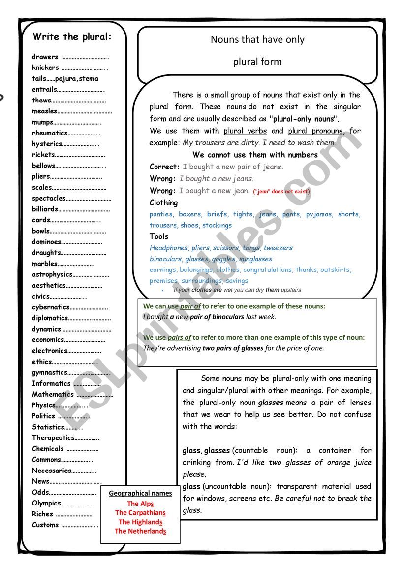 Nouns that have only plural form