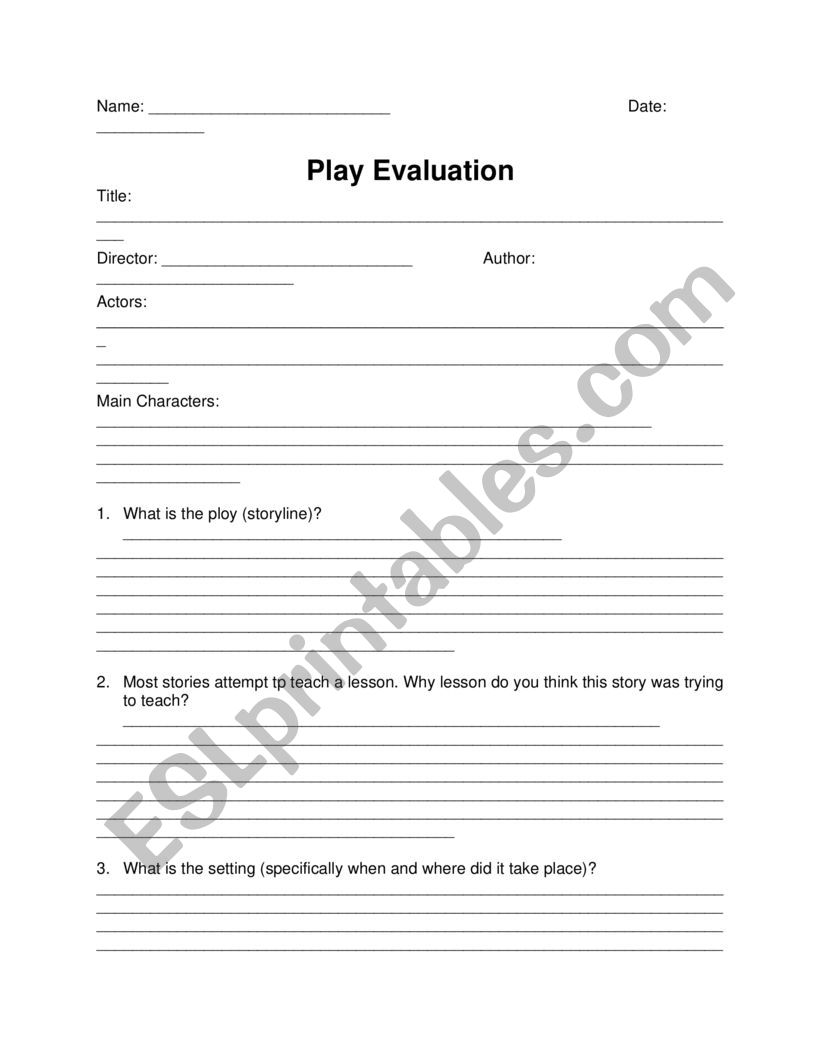 Digital Play Evaluation Sheet worksheet
