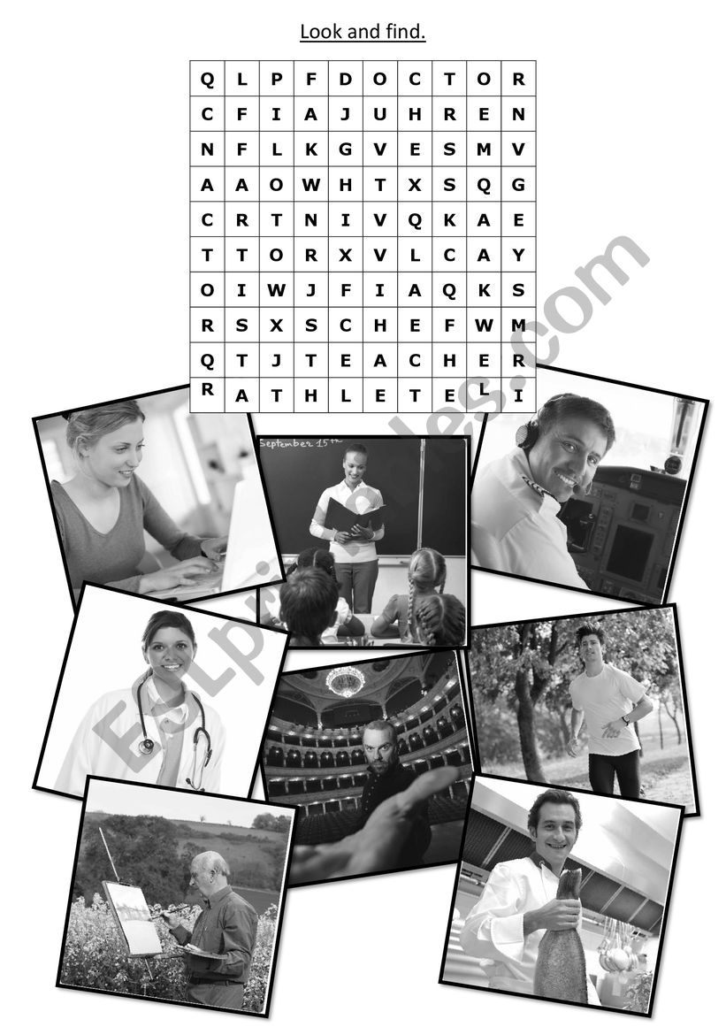 Jobs Wordsearch worksheet