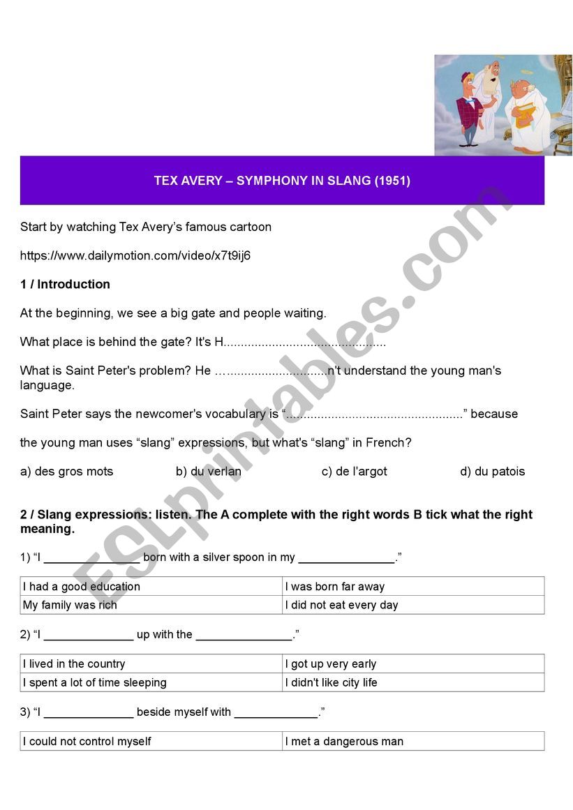 SLANG expressions with Tex Averyï¿½s SYMPHONY IN SLANG - ESL worksheet ...