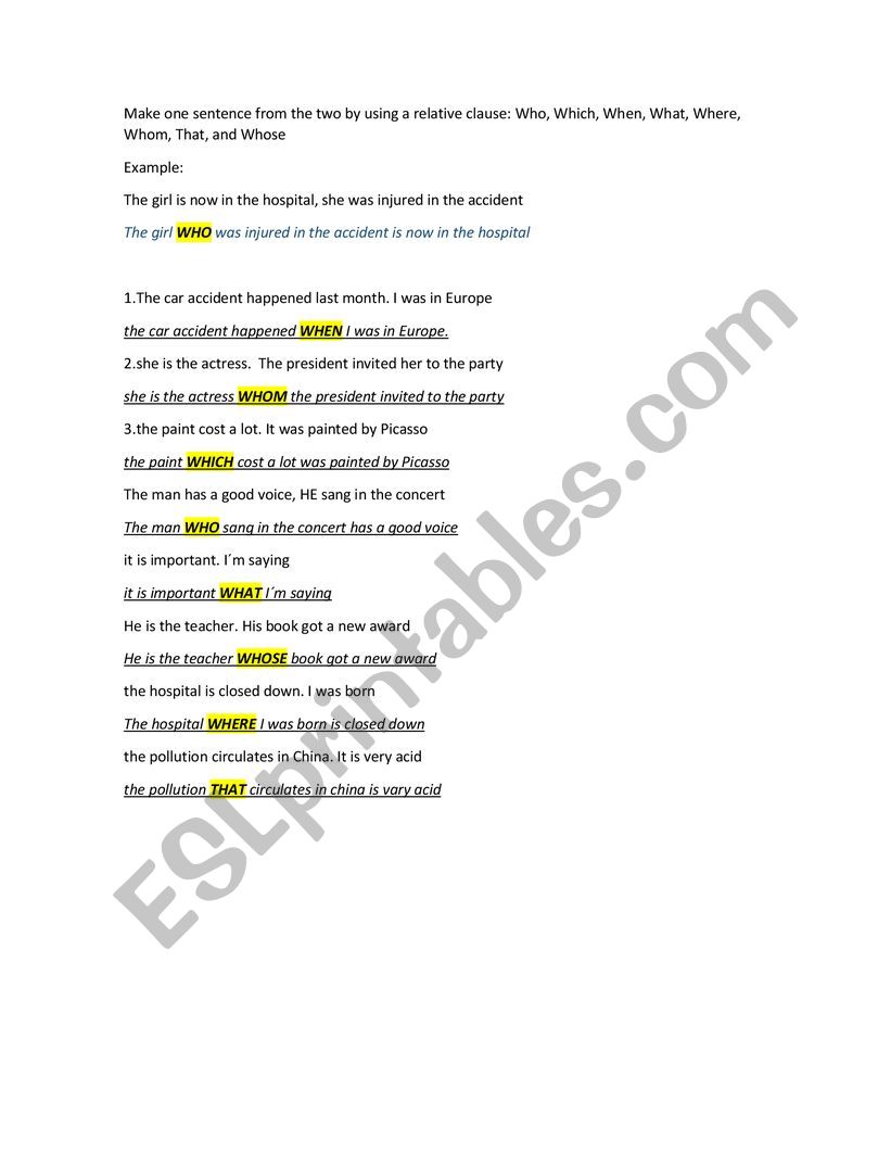 relative clauses editable exercise