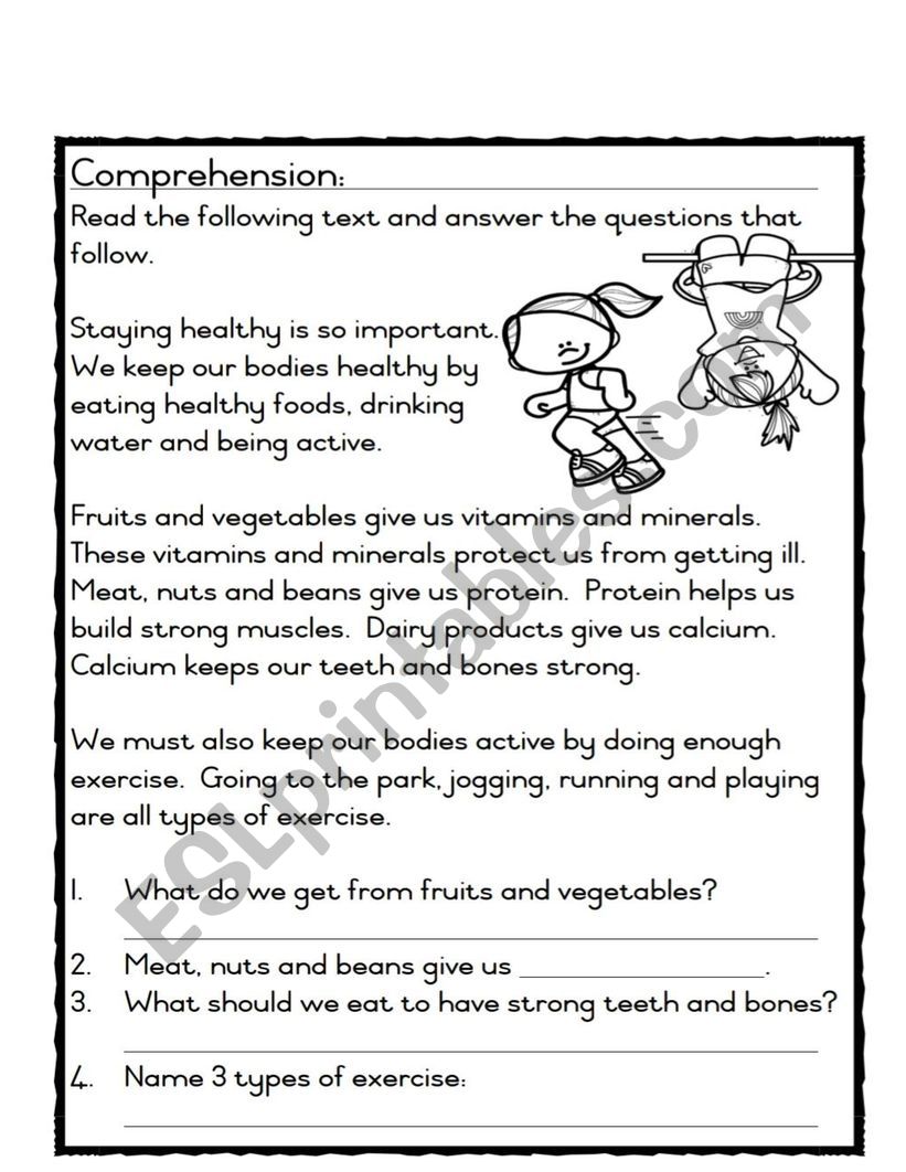 Staying healthy comprehension 