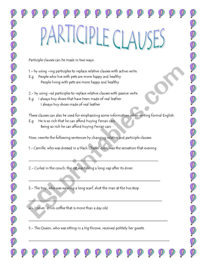 Participle Clauses ESL Worksheet By Hegher