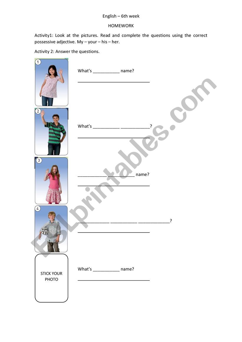 Possessive adjectives worksheet