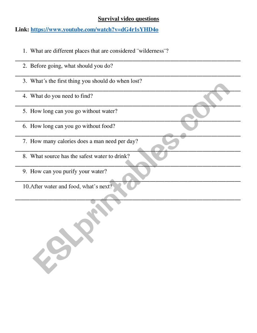 Survival video questions worksheet