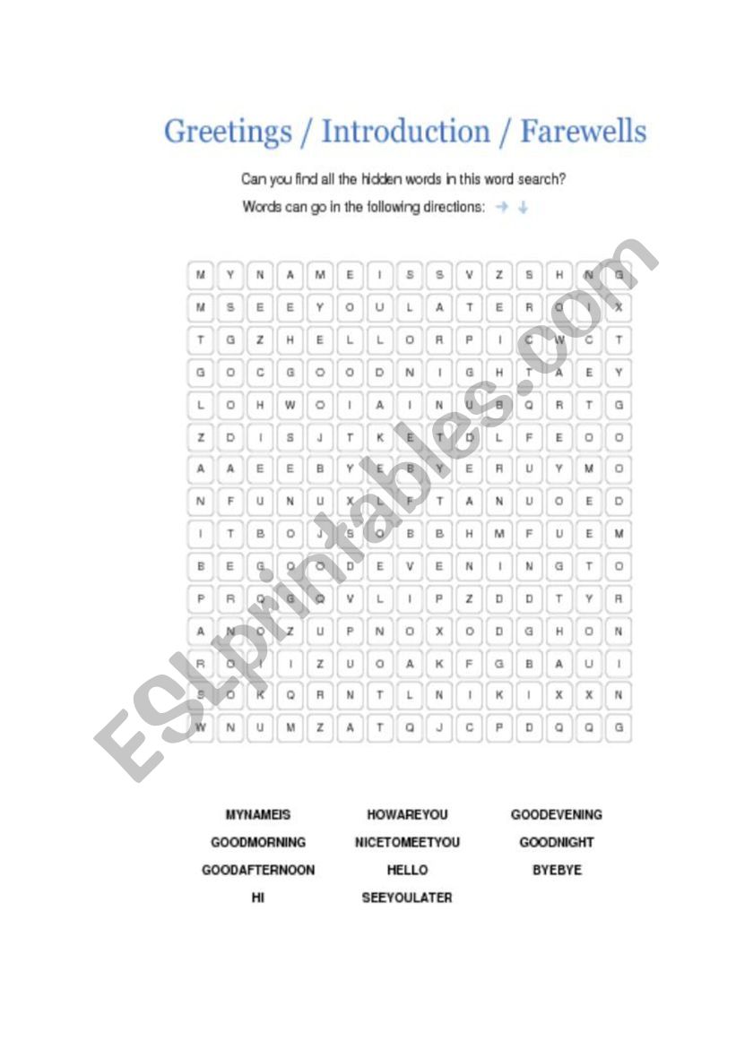 Greetings soup letters  worksheet