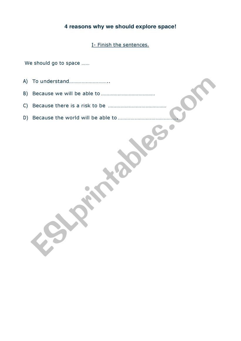 Why should we go to space ? worksheet