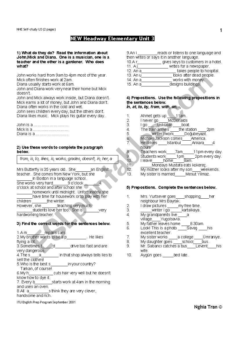 test elementary worksheet