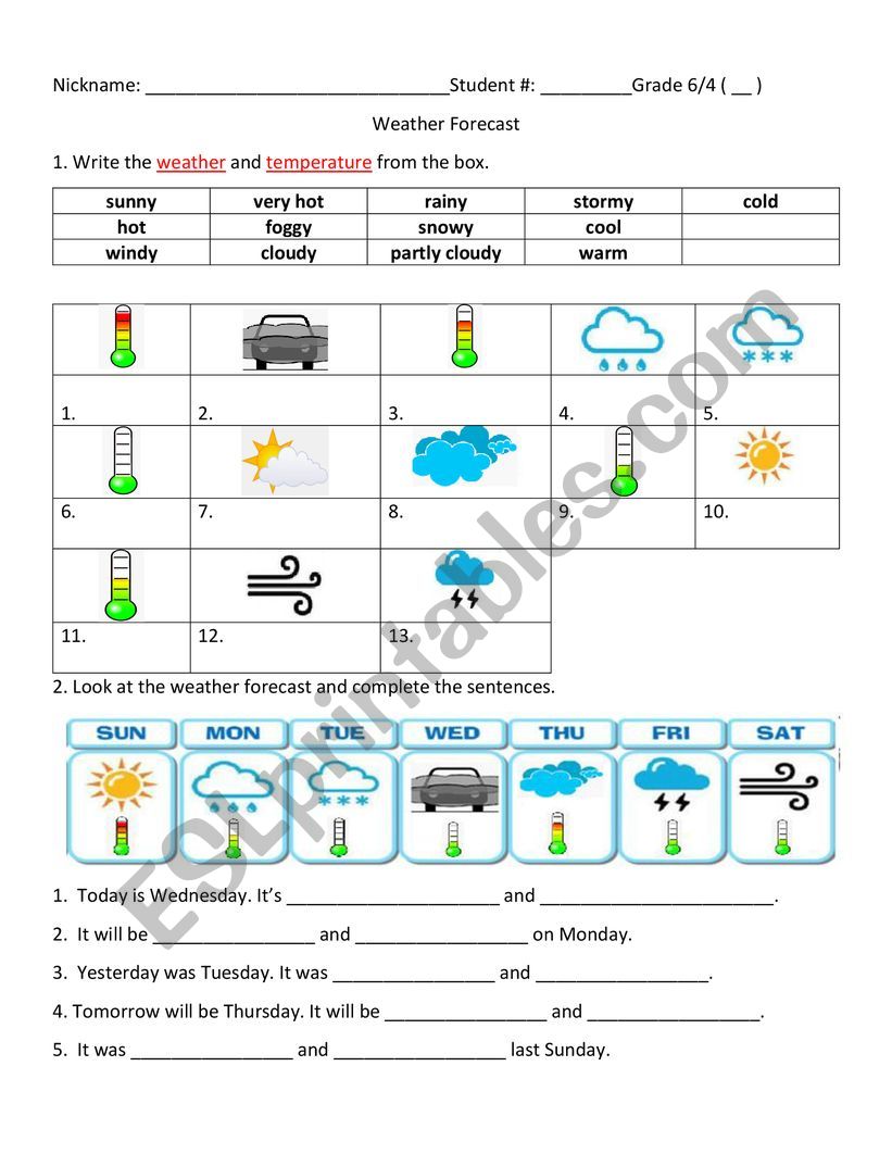 weather and temperatue worksheet