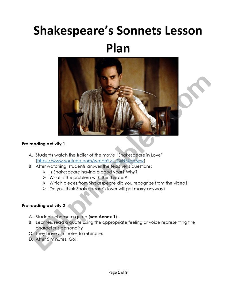 Shakespeares Sonnets Lesson Plan