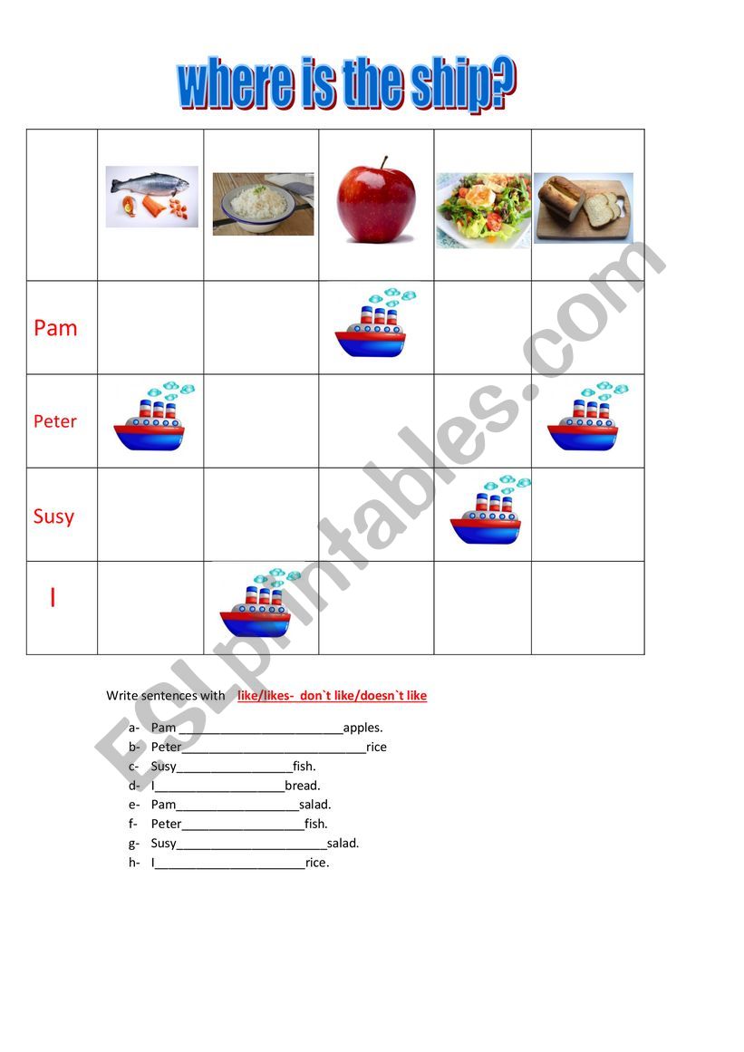 BATTLESHIP: lIKES worksheet