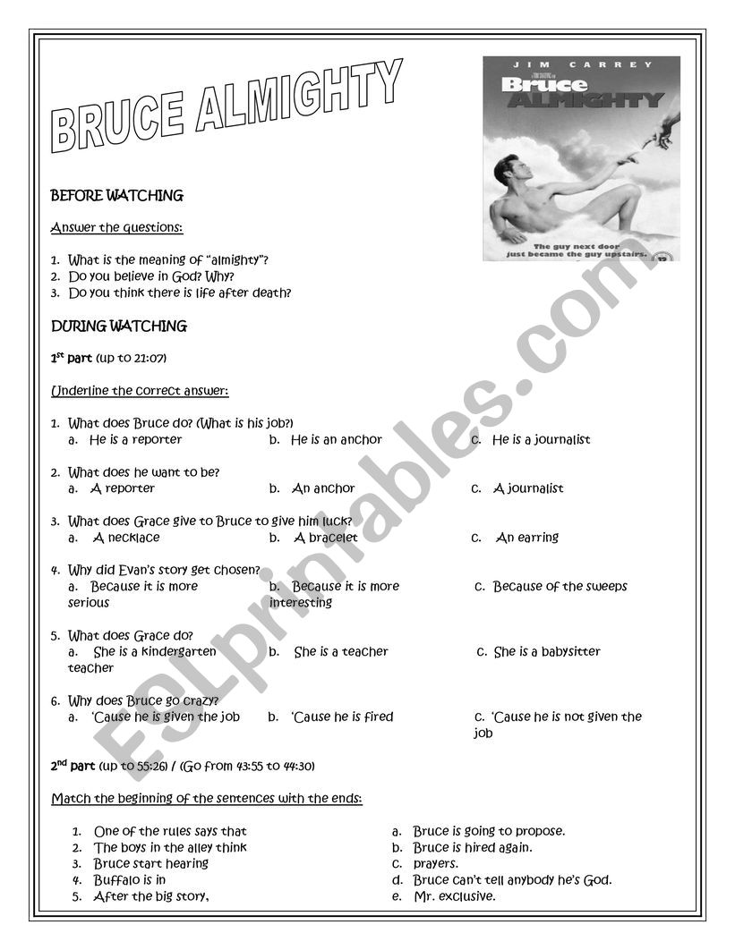 Bruce Almighty Activity worksheet