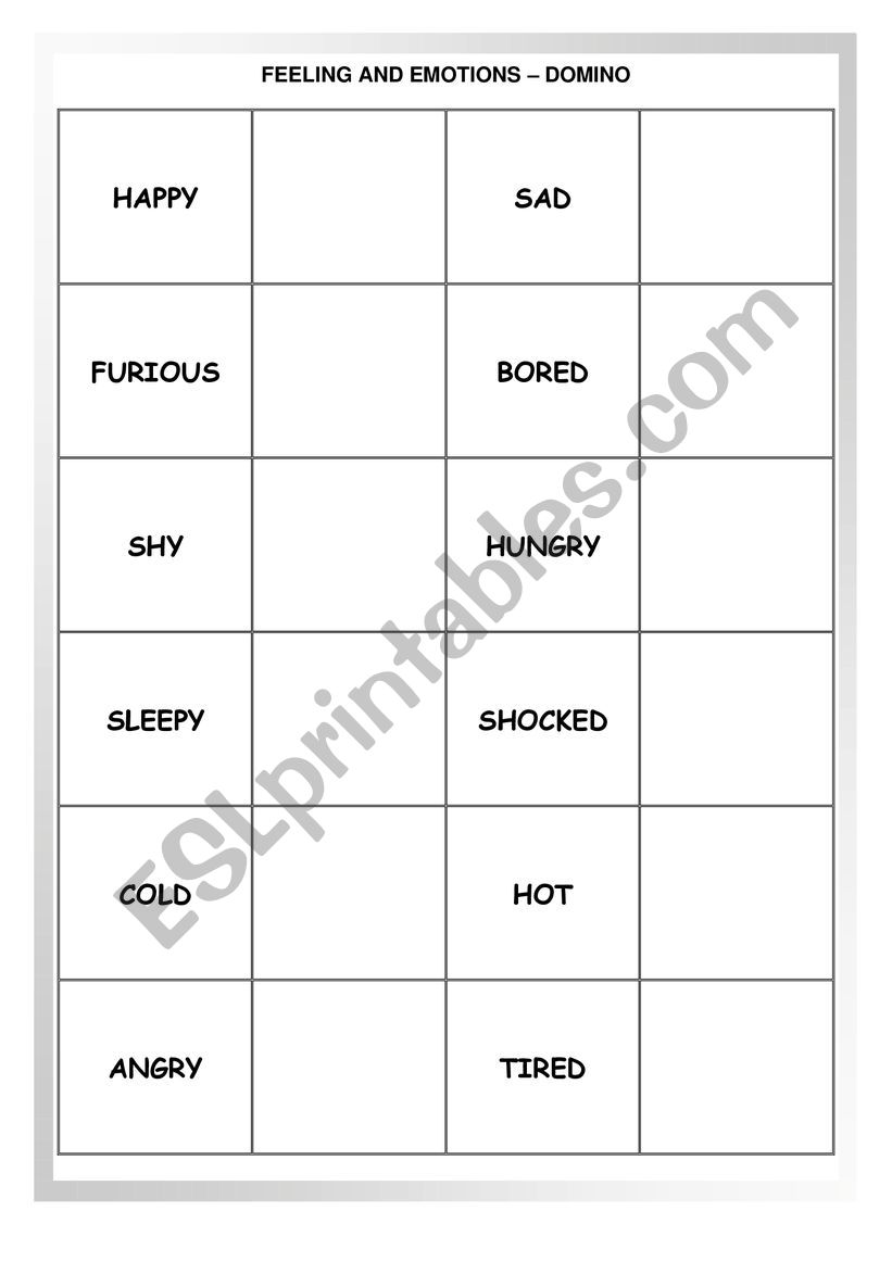 Feeling and emotions domino worksheet