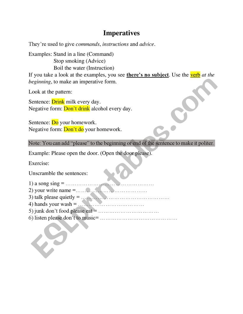 Imperatives worksheet