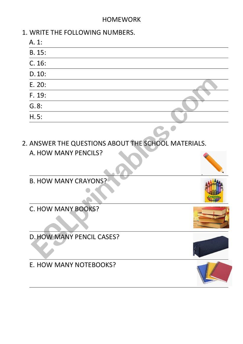 MANY AND SCHOOL MATERIALS  worksheet