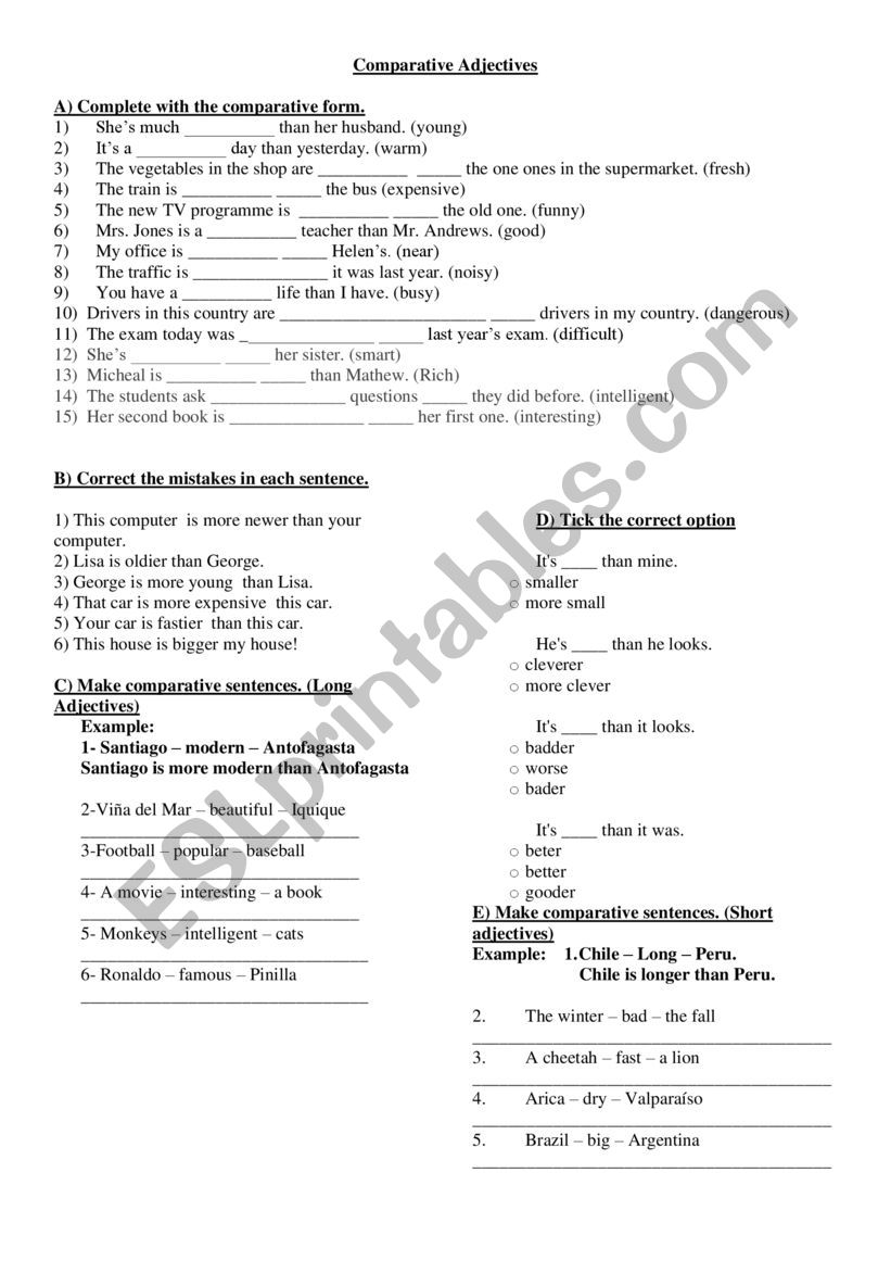 Comparative worksheet