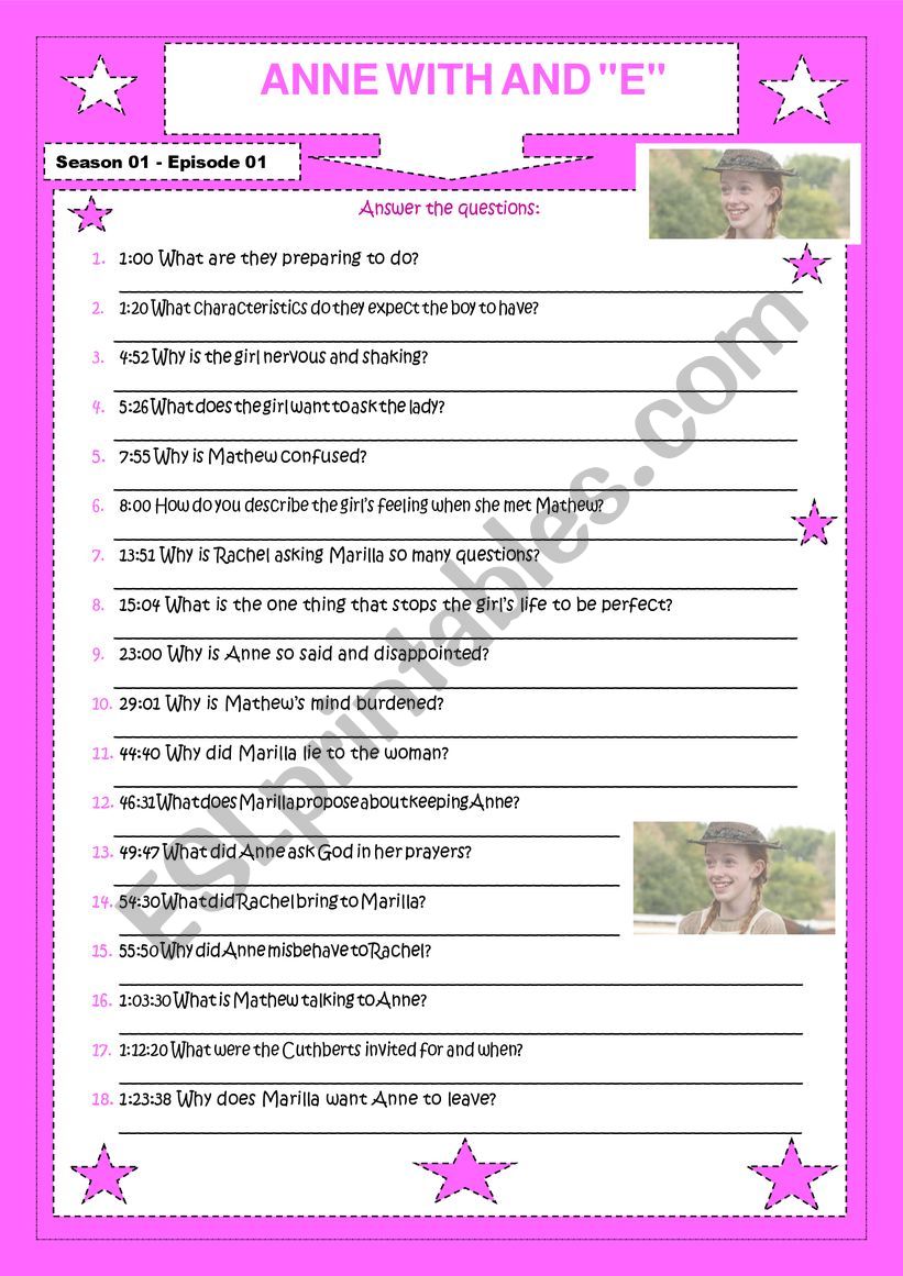 Anne with an E worksheet