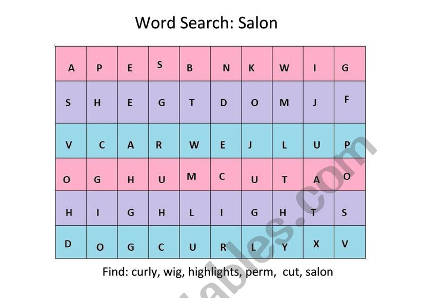 Salon WOrd Search worksheet