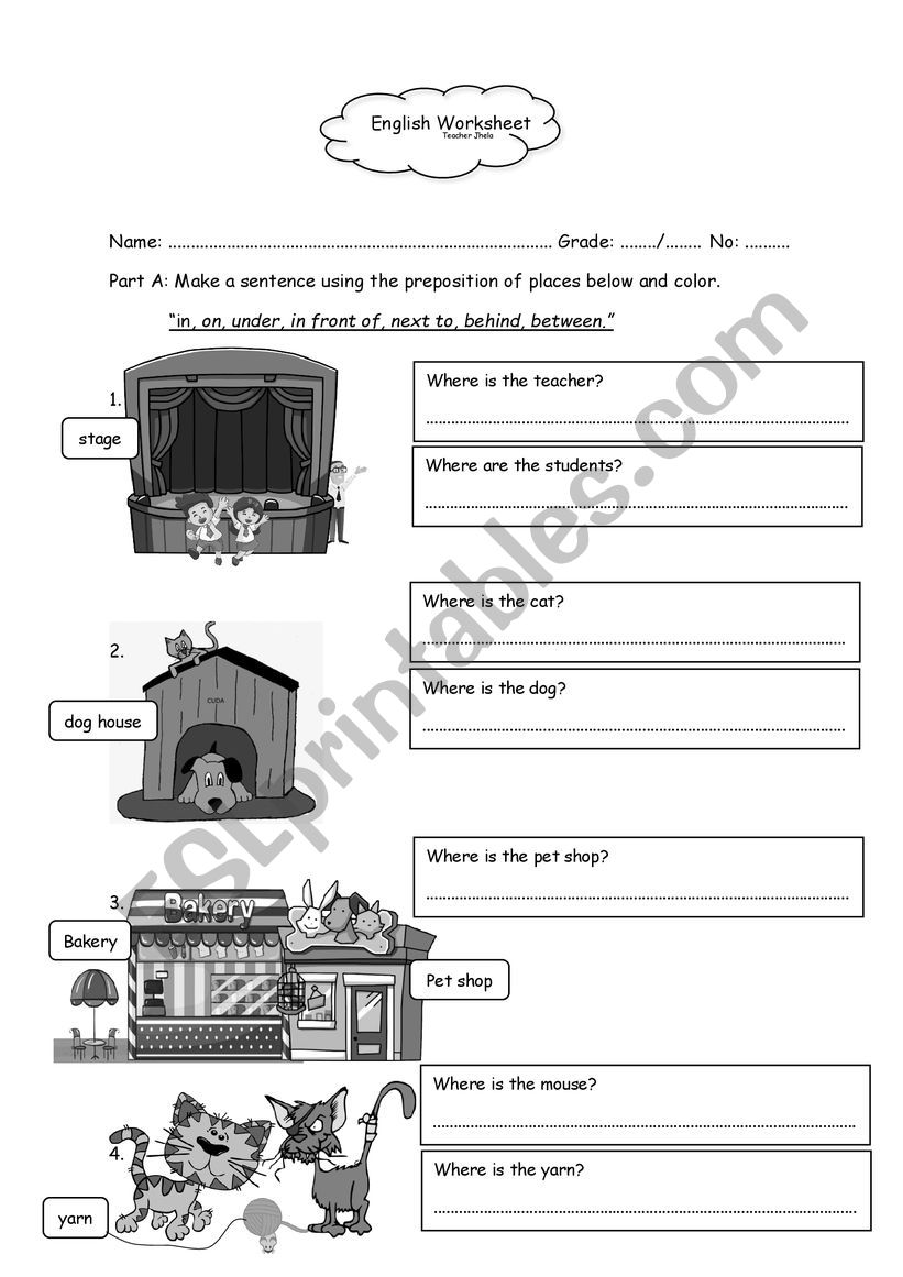 Preposition of Places worksheet