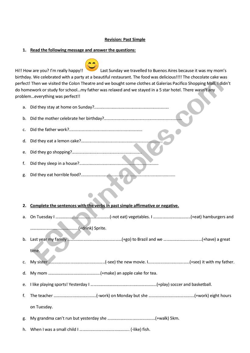 revision simple past worksheet