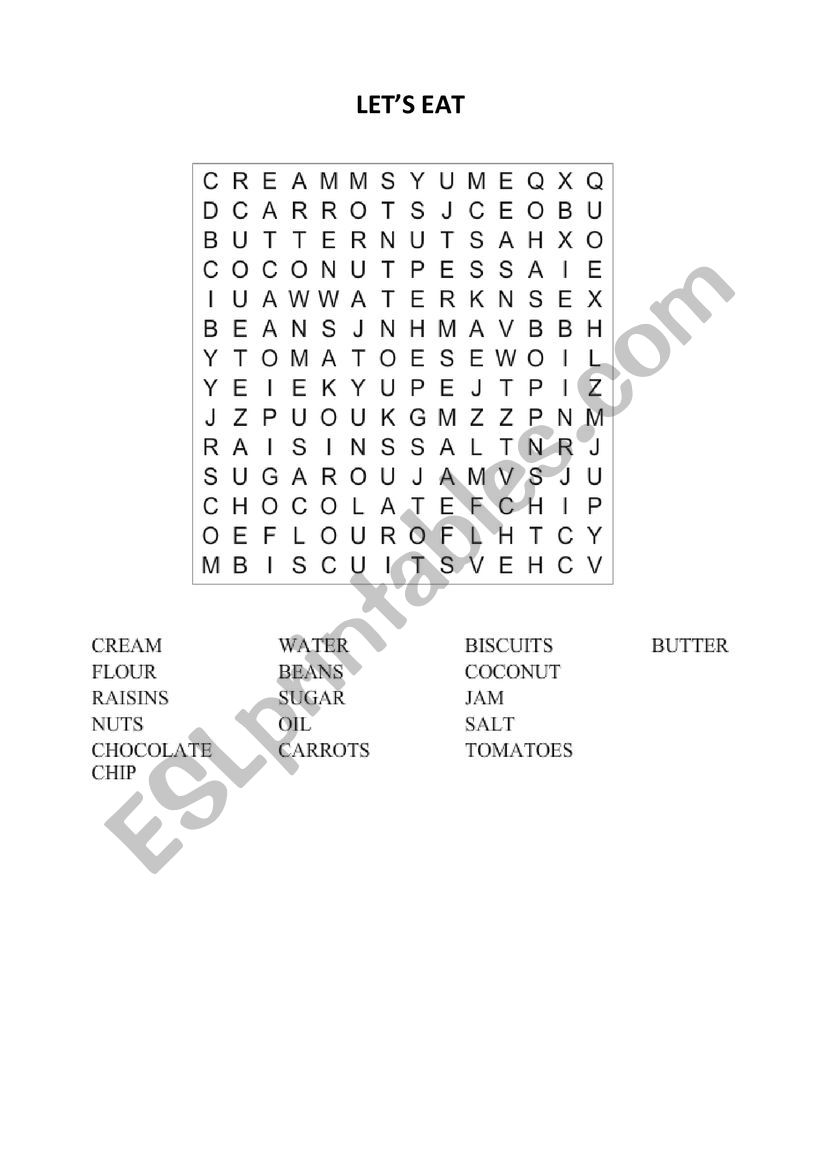 Food crossword puzzle worksheet