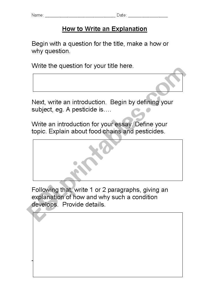 How to write an explanation worksheet